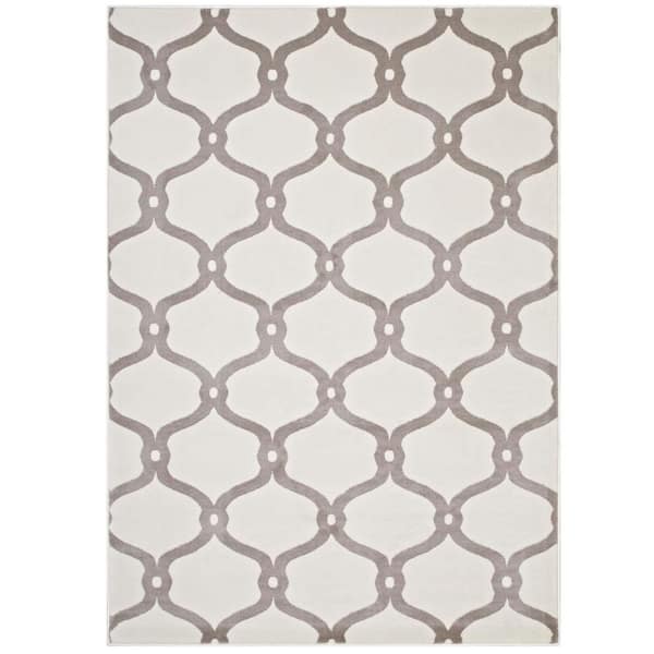 Beltara 5 ft. x 8 ft. in Beige and Ivory Chain Link Transitional Trellis Area Rug