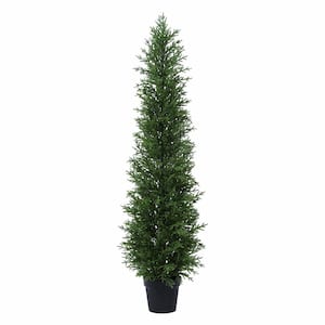 5 ft. Artificial UV Resistant Cedar Topiary Trees for Outdoor, Faux Cypress Plant with Solar Light String