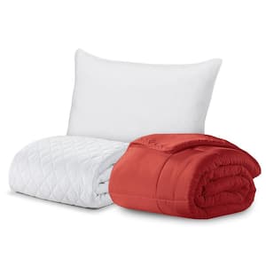 Signature 3-Piece Red Solid Color Microfiber Twin XL Size Comforter Set