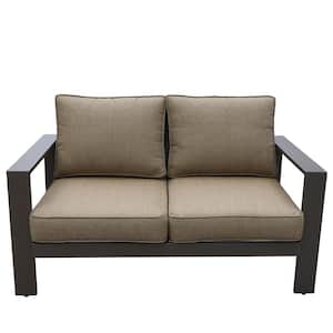Brown Aluminum Patio Outdoor Loveseat with Chocolate Cushions