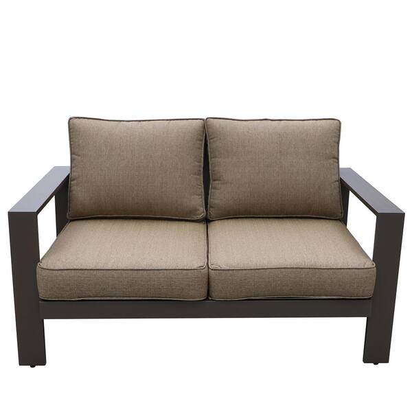 Unbranded Brown Aluminum Patio Outdoor Loveseat with Chocolate Cushions