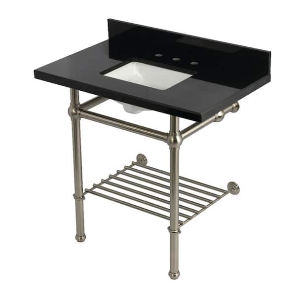 Templeton 36 in. Granite Console Sink with Brass Legs in Black Granite/Brushed Nickel