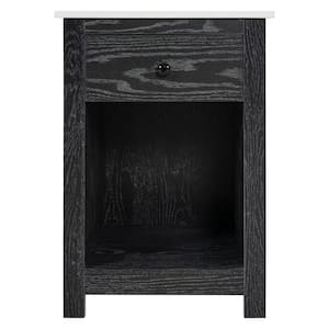 1-Drawer Distressed Black 15.74 in. W 2-Tier Side Table Rectangle MDF Rectangle Lateral End Table