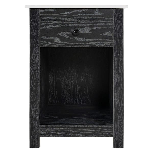 HOMESTOCK 1-Drawer Distressed Black 15.74 in. W 2-Tier Side Table Rectangle MDF Rectangle Lateral End Table