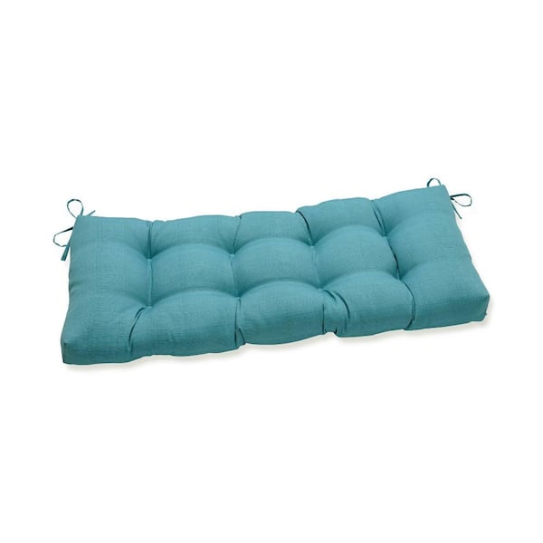 Pillow Perfect Solid Rectangular Outdoor Bench Cushion in Blue