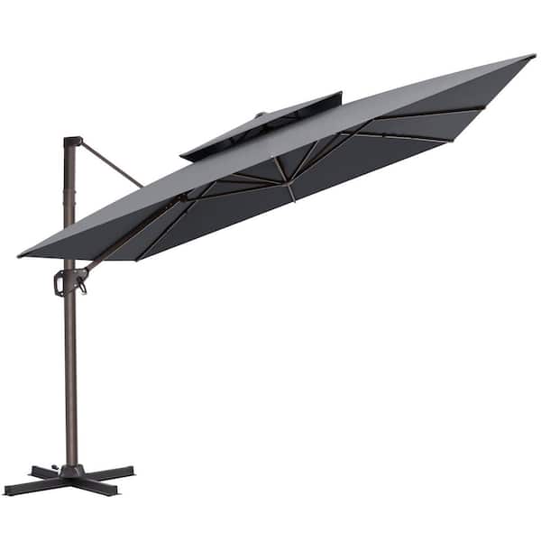 Crestlive Products 10 ft. Square Double-Top Polyester 360° Rotation Cantilever Tilt Patio Umbrella in Dark Gray