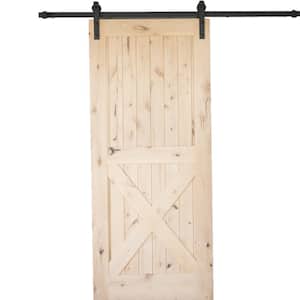 36 in. x 84 in. Krosswood Knotty Alder 2 Panel Single X Solid Wood Core Interior Barn Door Slab