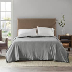 108 in. x 90 in. Gray Polyester King Anti-Pilling Blanket, Microfleece Ultra-Soft Throw for All Seasons, AC Rooms