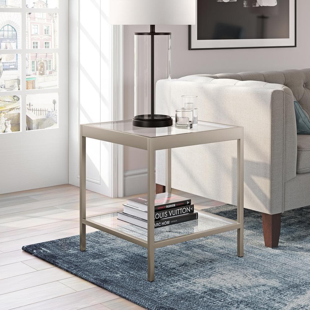 Sleek Nickel & Tempered Glass 20" Square Side Table