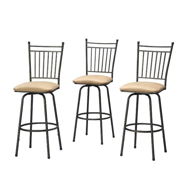 Linon Home Decor Adjustable Height Brown Swivel Cushioned Bar Stool (Set of 3)