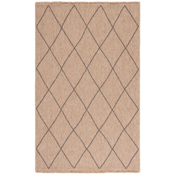 Retreat Natural/Black 9 ft. x 12 ft. Solid Wavy Diamond Indoor/Outdoor Area Rug