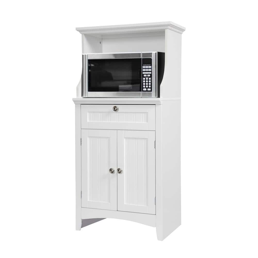 White Raised Panel Microwave Utility Kitchen Cabinet