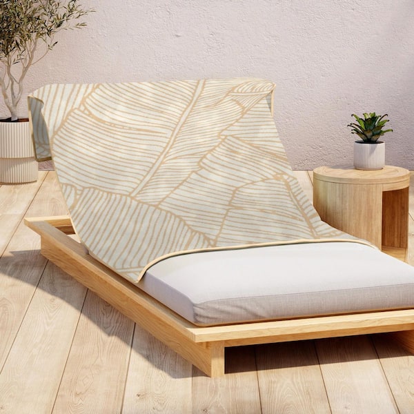 Dark Tan / Ivory Thin Palm 100% Cotton Retro Oversized, 36 in. x 68 in. Beach and Pool Towels
