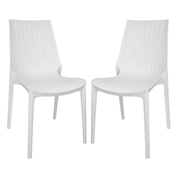 Leisuremod Kent Plastic Outdoor Dining Chair in White (Set of 2)