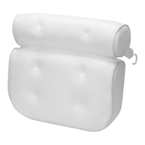 13 in. Bathtub Pillow with 3D Mesh Fabric, 6 Suction Cups for Neck & Head Support in White
