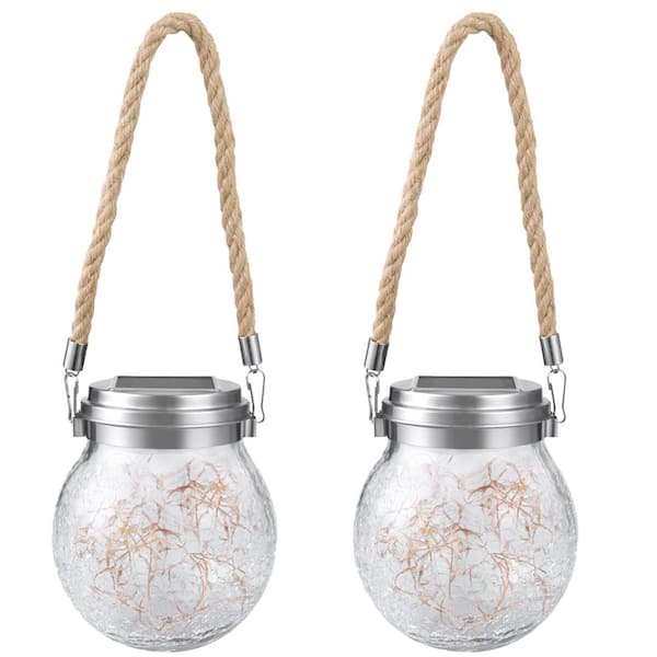Honbei 2-Pack Solar Powered Outdoor Gold Hanging Lantern Lights LED Weather Resistant Path Light, Solar Table Lamps for Tree