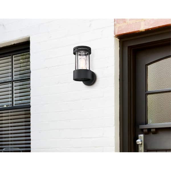 Mosley 1-Light Textured Black Outdoor Wall Mount Lantern with Clear Crackle Glass