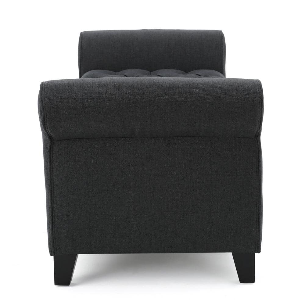 Dark Gray Tufted Fabric Storage Bench with Arms