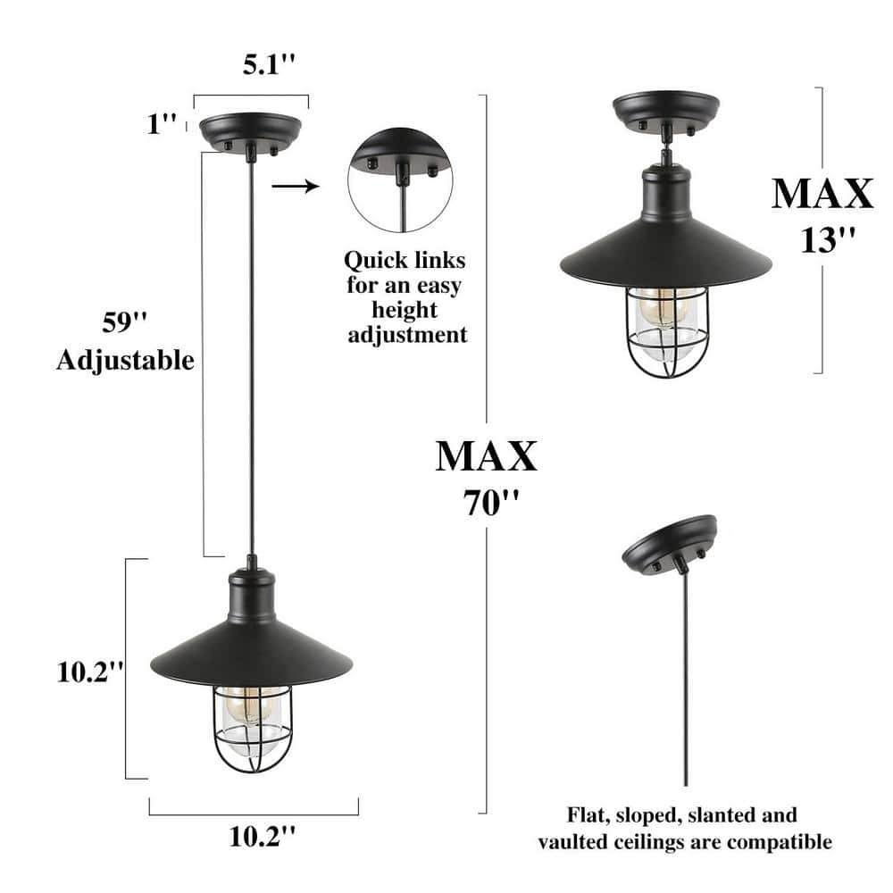 Matte Black Metal Cage Mini Pendant Light