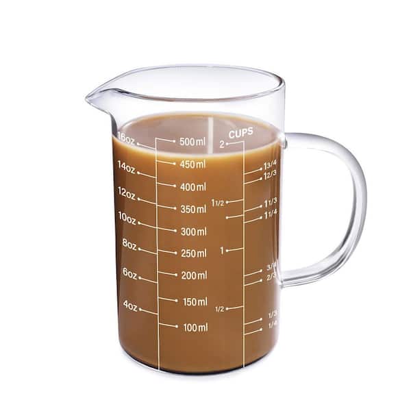 High Borosilicate Glass Measuring Cup with Insulated Handle and V-Shaped Spout, Acid Alkali Resistant (0.5 Liter, 2 Cup)