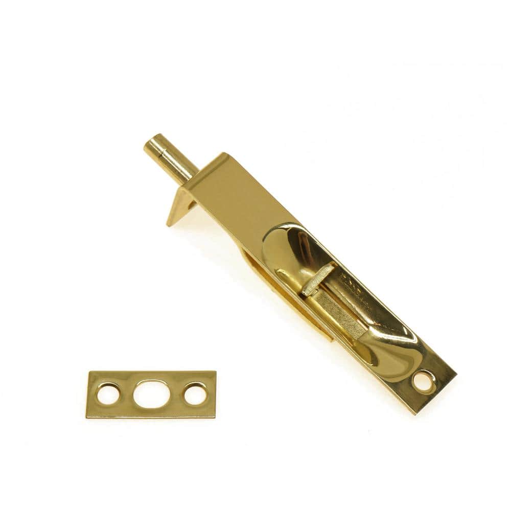 UPC 879913000076 product image for 4 in. Solid Brass Flush Bolt with Square End in Polished Brass | upcitemdb.com