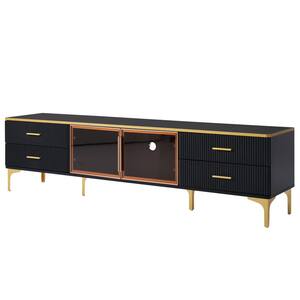 Black Stylish LED TV Stand Fits TVs up to 70 to 78 in. with Marble-Veined Table Top and 4-Drawers