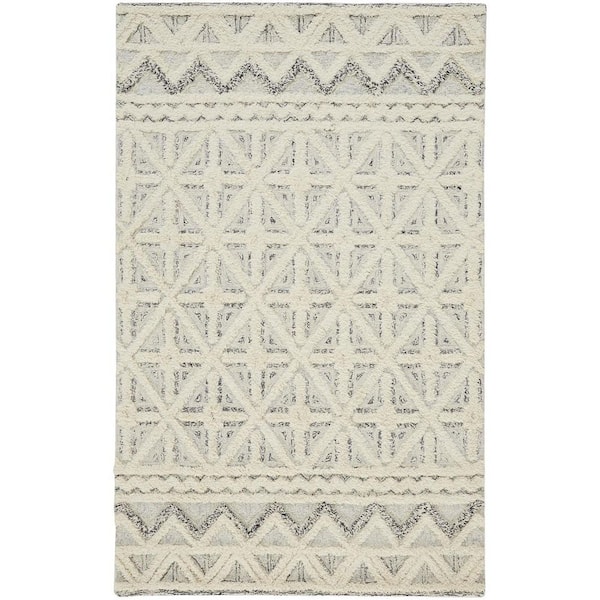 9 ft. x 12 ft. Ivory and Black Geometric Area Rug
