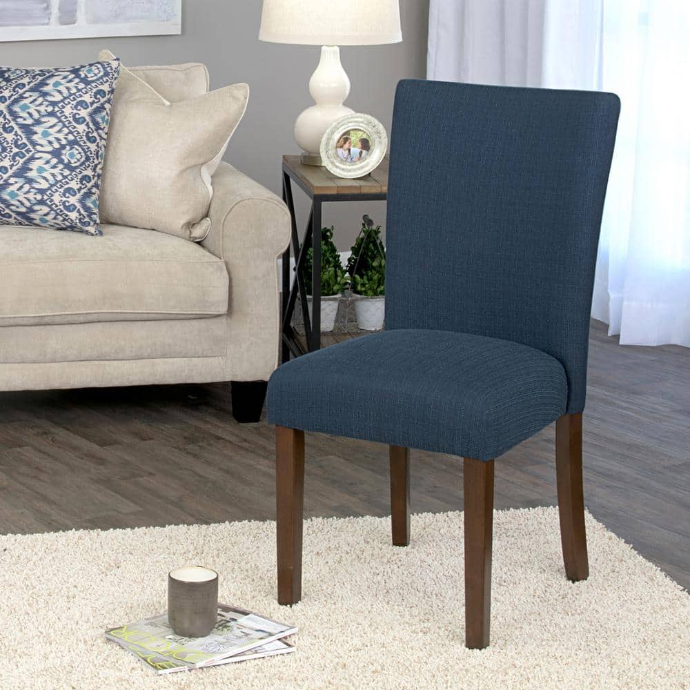 Classic Parsons Blue Upholstered Side Chair with Cherry Walnut Legs