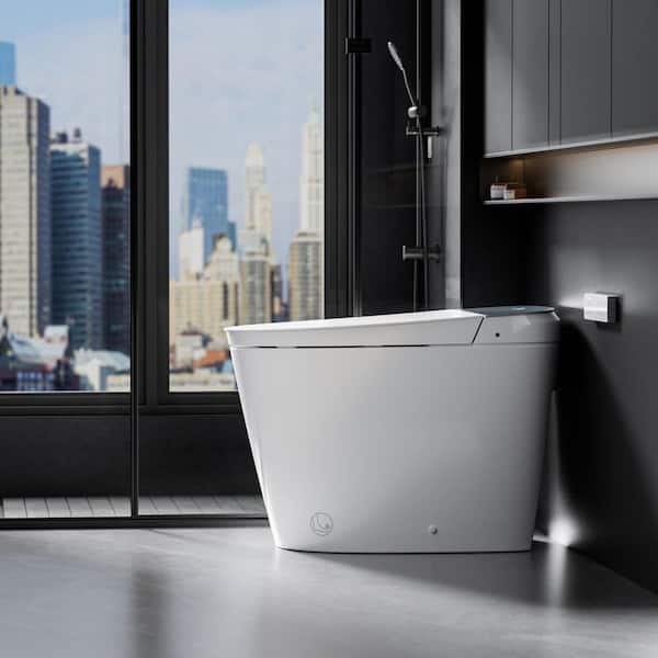 Elongated ADA Height Electric Bidet Toilet 1.1/1.6 GPF in White with Warm Water, Foot Sensor for Seniors and Families