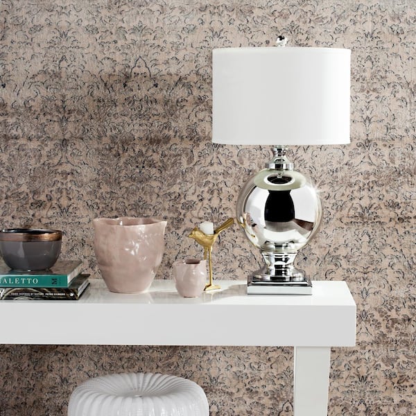 Icott 29 in. Silver Mercury Glass Table Lamp with Off-White Shade