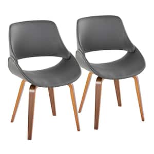 Fabrico Grey Faux Leather and Walnut Wood Side Dining Chair (Set of 2)
