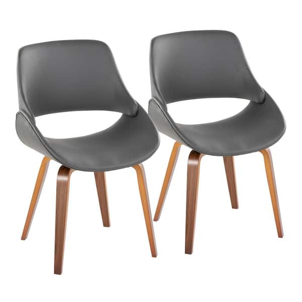 Lumisource Fabrico Grey Faux Leather and Walnut Wood Side Dining Chair (Set of 2)