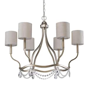 Margaret 6-Light Indoor Washed Gold Chandelier with Fabric Shades