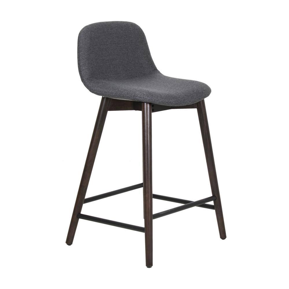 Gray Upholstered Solid Wood Counter Stool with Footrest