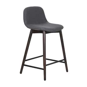 Keaton 24 in. Gray and Brown Scoop Back Solid Wood Upholstered Counter Stool