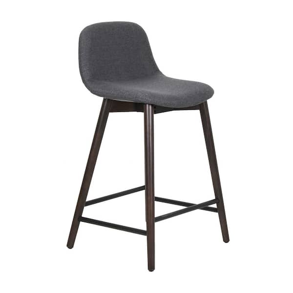 East At Main Keaton 24 in. Gray and Brown Scoop Back Solid Wood Upholstered Counter Stool