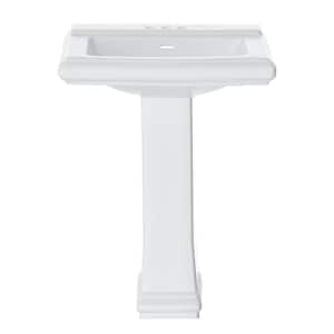 26 in. White Ceramic Pedestal Sink with 26.5 in. Base in White