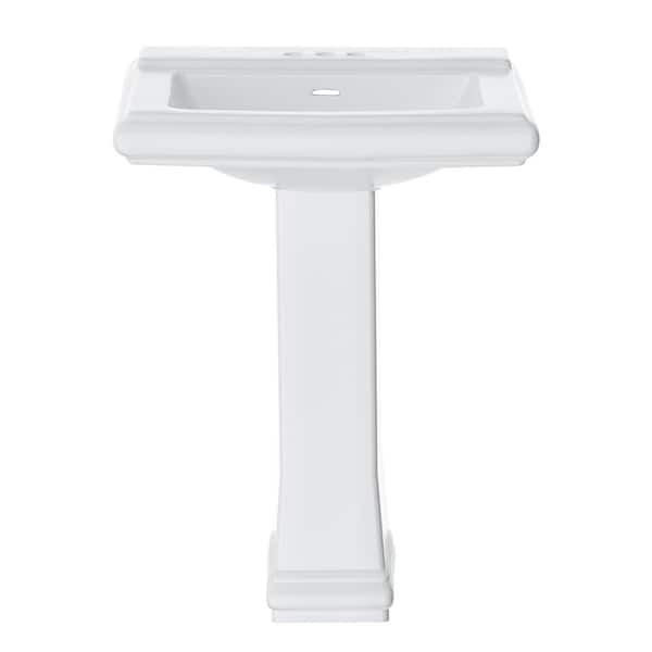 TOBILI 26 in. White Ceramic Pedestal Sink with 26.5 in. Base in White