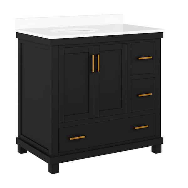 Dorel Living 36 in. W x 22 in. D x 38 in H Bath Vanity in Black with White Engineered Stone Composite Vanity Top with White Basin