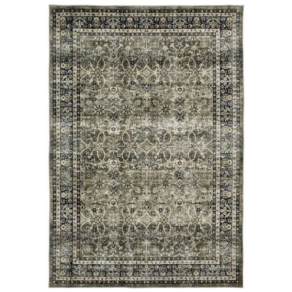 8' X 10' Charcoal And Blue Oriental Area Rug