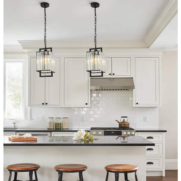 Matte Black Mini Crystal Pendant Light for Kitchen Island 1-Light Pendant Light Fixture
