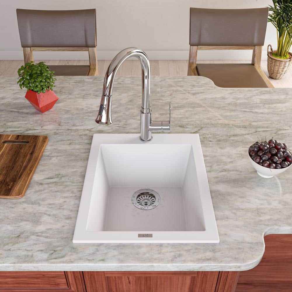 19.88'' White Granite Single Bowl Drop-In Kitchen Sink