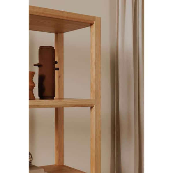 NADAAL STUDIOS Corlina 80 in. Tall Natural Finish Solid Oak Wood 4-Shelf Modern Bookcase with Beveled Edges