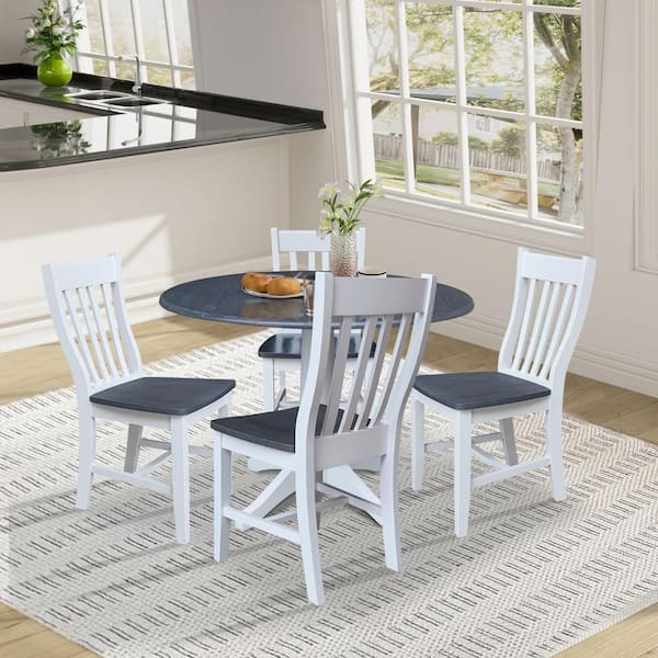 5-Piece White/Heather Gray Kayla 42 in Solid Wood Drop-leaf Pedestal Table and 4 Gladys Dining Chairs, Seats 4