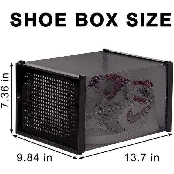 Amucolo 8-Pair Black Foldable Stackable Storage ABS Plastic Shoe Boxes