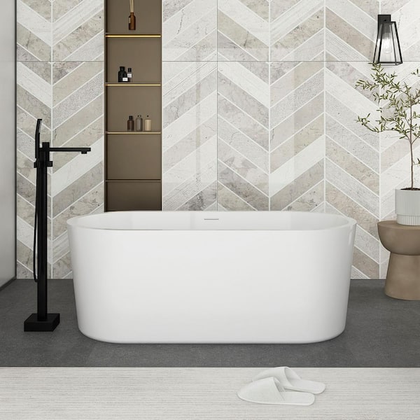 Unbranded 65 in. x 28 in. Soaking Bathtub with Center Drain in Glossy White