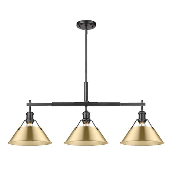 Golden Lighting Orwell 100-Watt 3-Light Matte Black and Brushed Champagne Bronze Linear Pendant Light