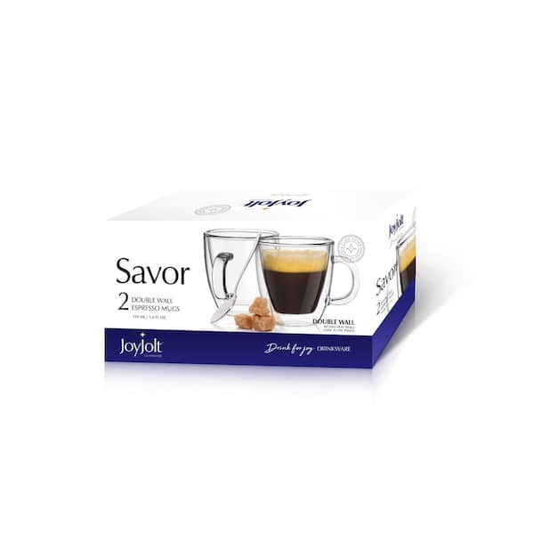 JoyJolt Savor Set of 4 (5.4 oz) Double Wall Espresso Glasses