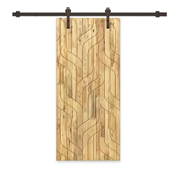 CALHOME 42 in. x 80 in. Weather Oak Stained Pine Wood Modern Interior Sliding Barn Door with Hardware Kit