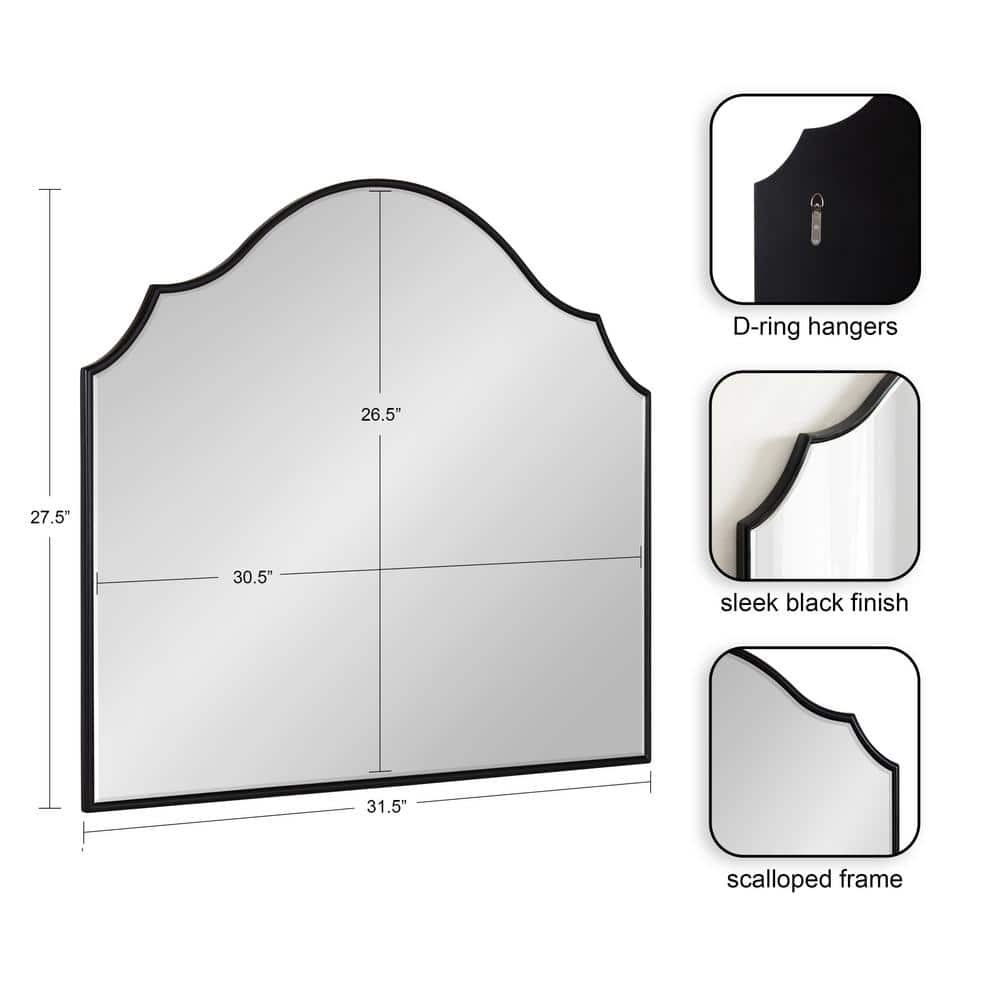 Elegant Leanna Scalloped Black Wood Arch Wall Mirror 28x32
